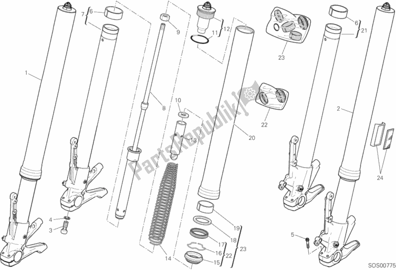 Alle onderdelen voor de Voorvork van de Ducati Multistrada 1260 ABS Thailand 2019